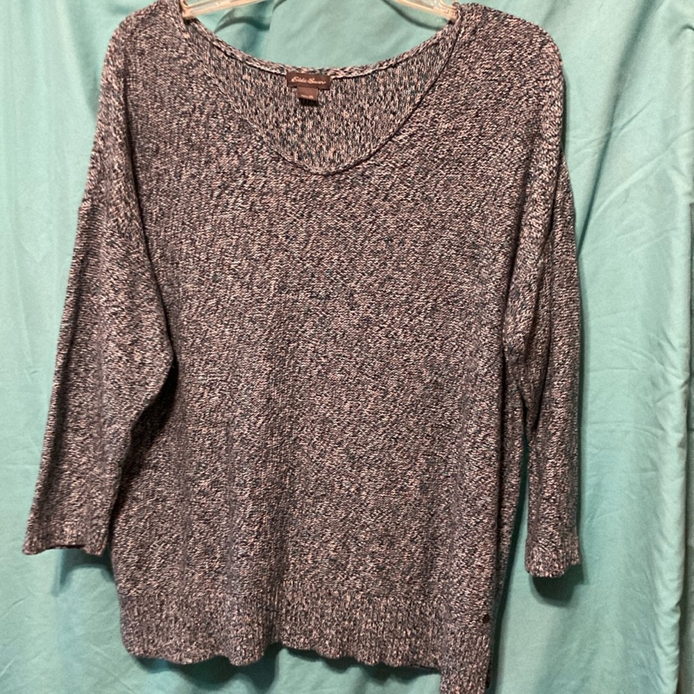 Eddie Bauer Heathered Knit Sweater in Blue and White